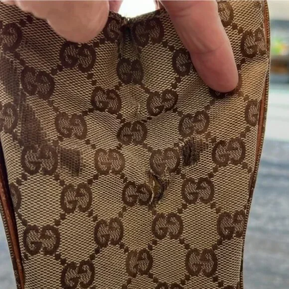 GUCCI Vintage Handbag GG Logo Brown Leather